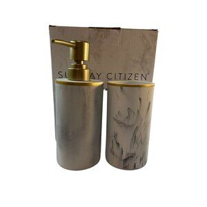 Sunday Citizen Resin Bath Set Refillable Soap Dispenser Toothbrush Holder 11 oz